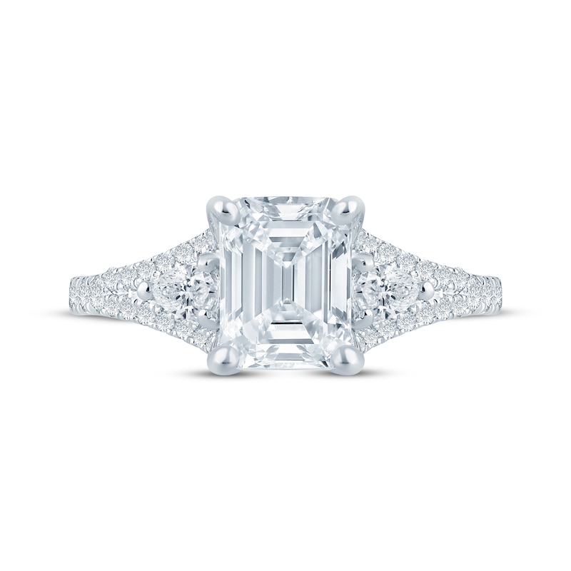 Main Image 4 of Previously Owned Monique Lhuillier Bliss Emerald-Cut Lab-Grown Diamond Engagement Ring 2-1/2 ct tw 18K White Gold