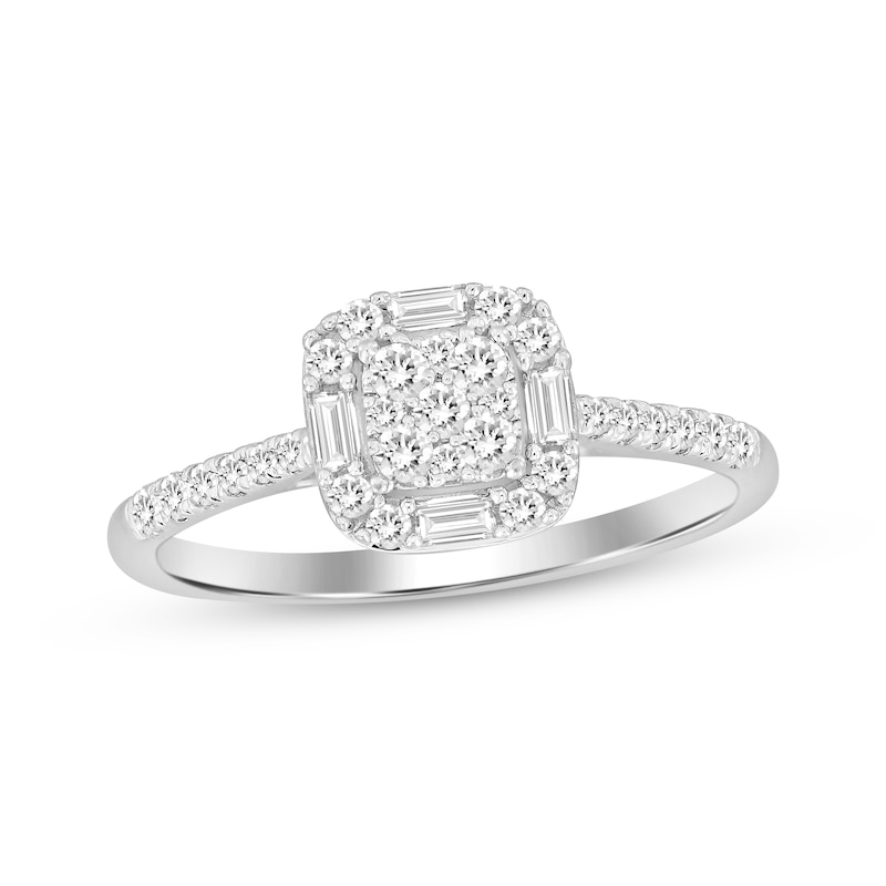 Previously Owned Baguette & Round-Cut Diamond Promise Ring 1/3 ct tw 10K White Gold
