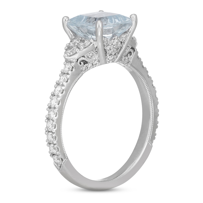 Main Image 2 of Previously Owned Neil Lane Aquamarine & Diamond Engagement Ring 5/8 ct tw Round-cut 14K White Gold Size 7.5