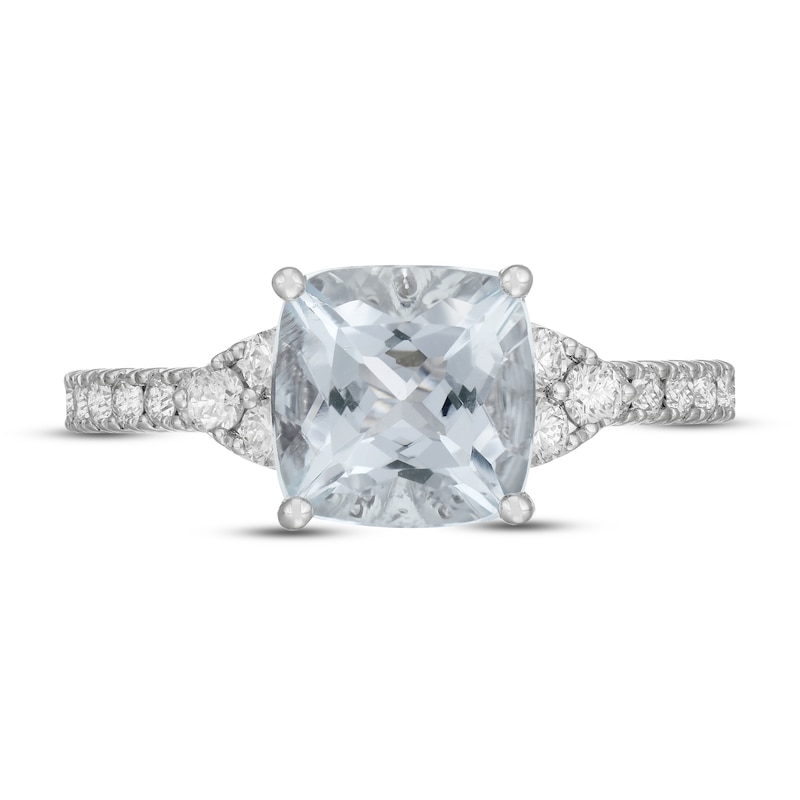 Main Image 3 of Previously Owned Neil Lane Aquamarine & Diamond Engagement Ring 5/8 ct tw Round-cut 14K White Gold Size 7.5