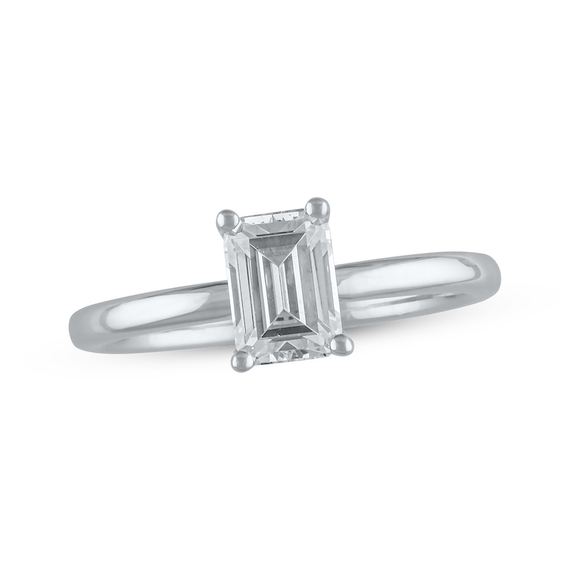 Main Image 1 of Previously Owned Lab-Grown Diamonds Emerald-Cut Solitaire Engagement Ring 1 ct tw 14K White Gold (F/SI2)