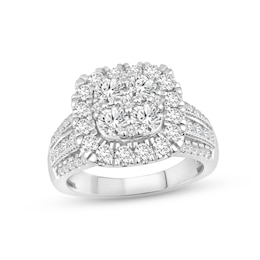 Previously Owned Multi-Diamond Center Engagement Ring 2 ct tw Round-cut 14K White Gold