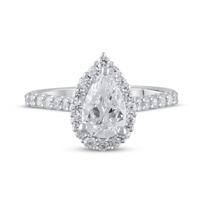 Previously Owned Lab-Grown Diamonds by KAY Pear-Shaped Halo Engagement Ring 1-1/2 ct tw 14K White Gold