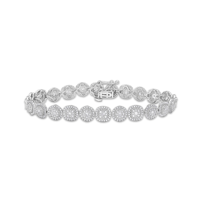 Main Image 1 of Previously Owned Diamond Circle & Cushion Link Bracelet 3 ct tw 10K White Gold 7&quot;