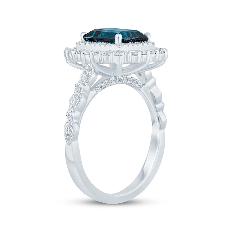 Main Image 2 of Previously Owned Octagon-Cut London Blue Topaz & Round-Cut Diamond Engagement Ring 7/8 ct tw 14K White Gold