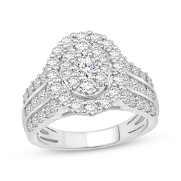 Previously Owned Round-Cut Multi-Diamond Center Oval Frame Engagement Ring 2 ct tw 10K White Gold