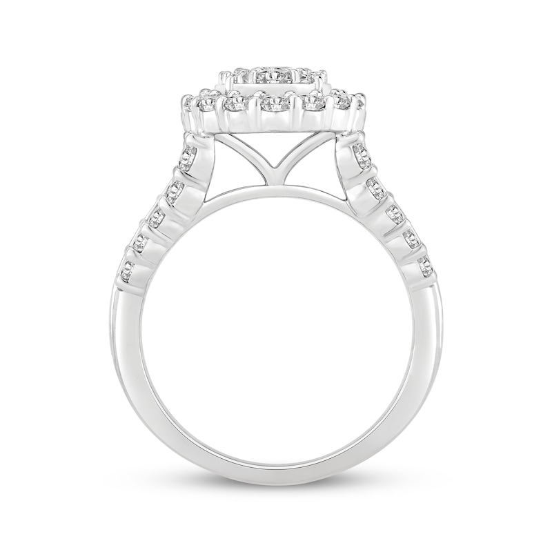 Main Image 3 of Previously Owned Round-Cut Multi-Diamond Center Oval Frame Engagement Ring 2 ct tw 10K White Gold