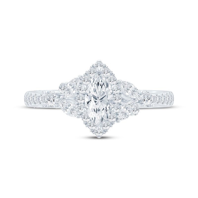 Main Image 4 of Previously Owned Monique Lhuillier Bliss Diamond Engagement Ring 1-1/8 ct tw Marquise & Round-cut 18K White Gold