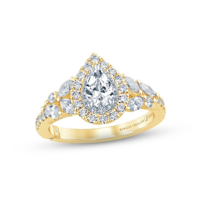 Main Image 1 of Previously Owned Monique Lhuillier Bliss Diamond Engagement Ring 1-1/4 ct tw Pear, Round & Marquise-cut 18K Two-Tone Gold