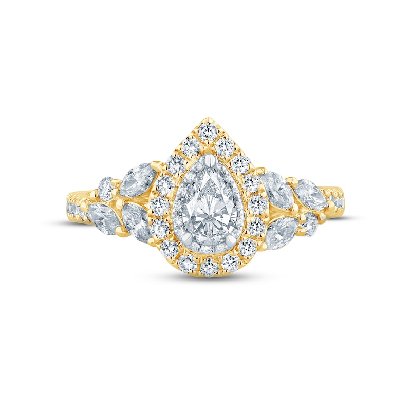 Main Image 3 of Previously Owned Monique Lhuillier Bliss Diamond Engagement Ring 1-1/4 ct tw Pear, Round & Marquise-cut 18K Two-Tone Gold