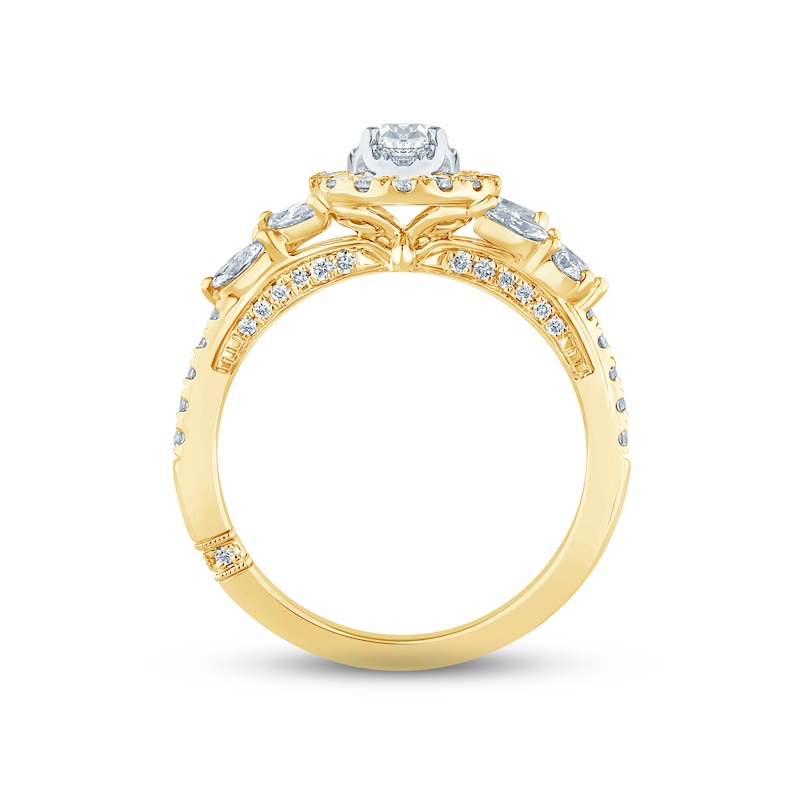 Main Image 4 of Previously Owned Monique Lhuillier Bliss Diamond Engagement Ring 1-1/4 ct tw Pear, Round & Marquise-cut 18K Two-Tone Gold