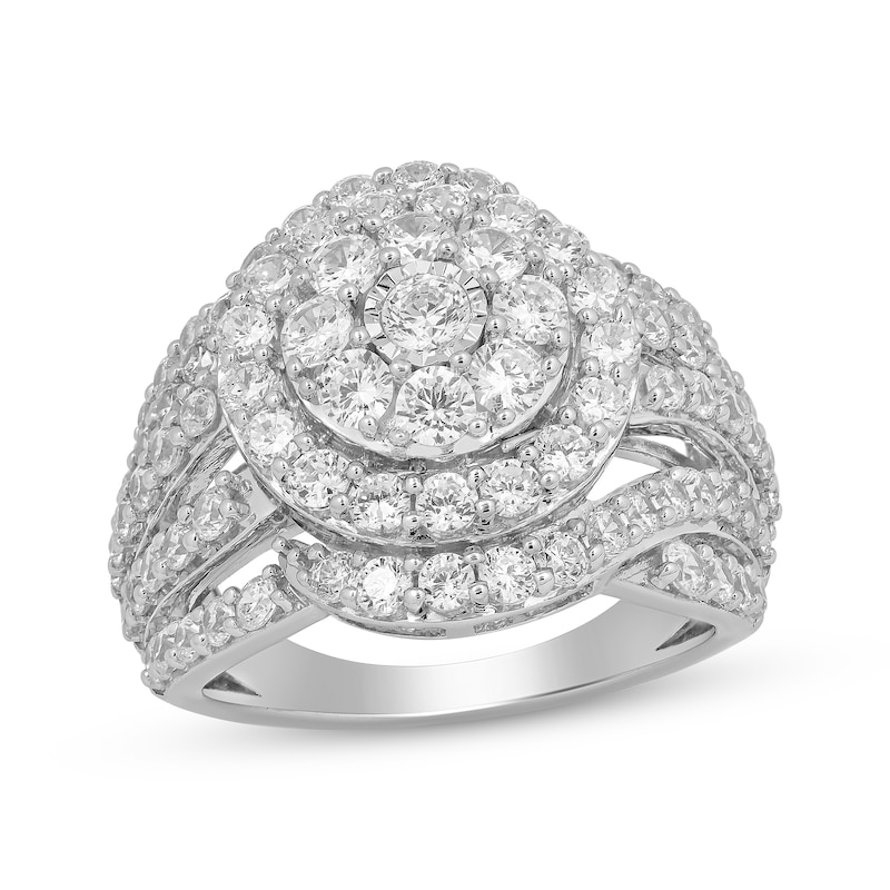 Main Image 1 of Previously Owned Round-Cut Diamond Double Halo Diamond Ring 3 ct tw 10K White Gold