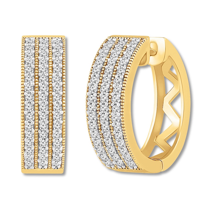 Main Image 1 of Previously Owned Diamond Hoop Earrings 1/2 ct tw Round-cut 10K Yellow Gold