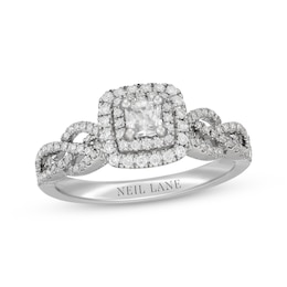 Previously Owned Neil Lane Princess-Cut Diamond Double Cushion Frame Twist Engagement Ring 3/4 ct tw 14K White Gold