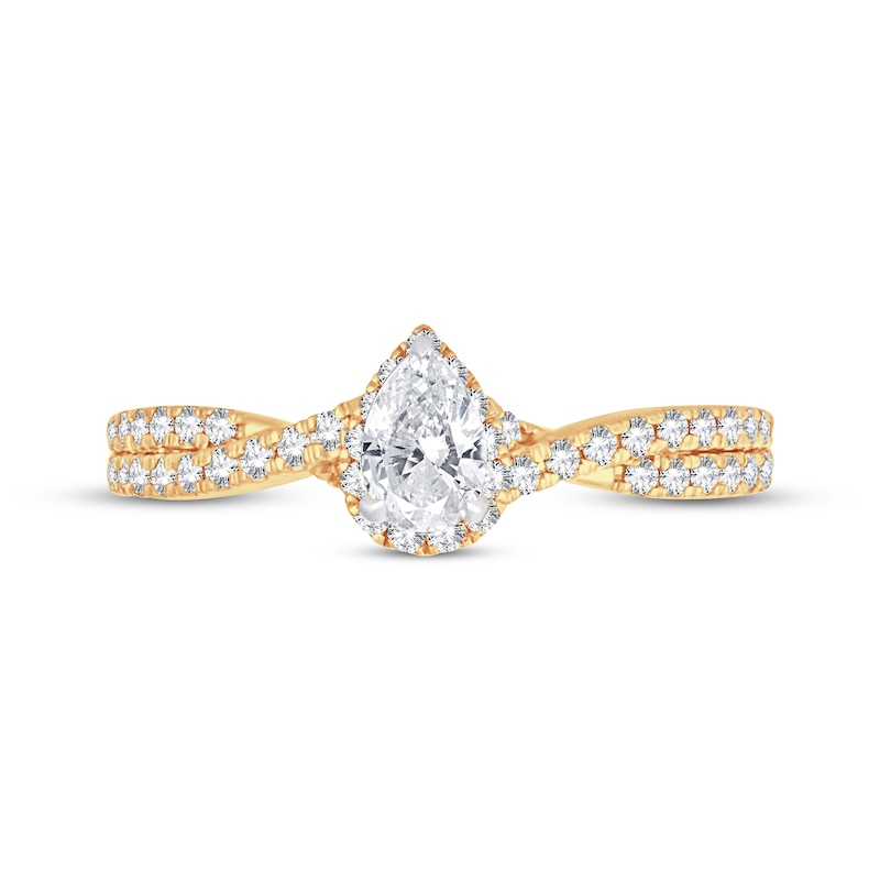 Main Image 3 of Previously Owned Diamond Engagement Ring 3/4 ct tw Pear & Round 14K Yellow Gold