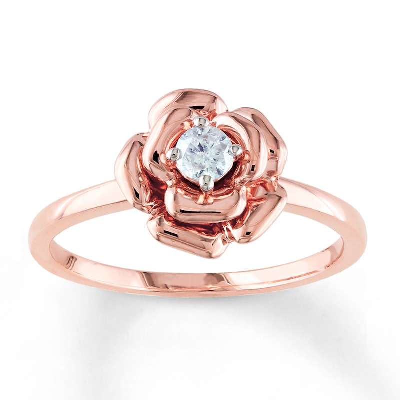 Main Image 1 of Previously Owned Diamond Flower Promise Ring 1/8 ct tw Round-cut 10K Rose Gold