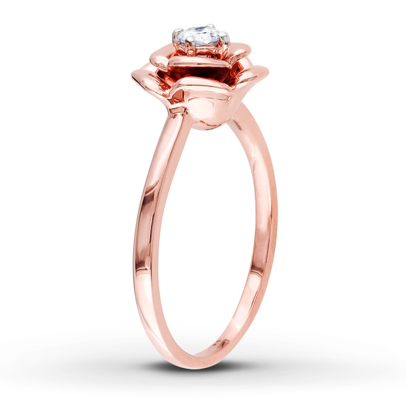 Main Image 2 of Previously Owned Diamond Flower Promise Ring 1/8 ct tw Round-cut 10K Rose Gold