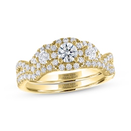 THE LEO Ideal Cut Diamond Three-Stone Bridal Set 1-1/6 ct tw 14K Yellow Gold