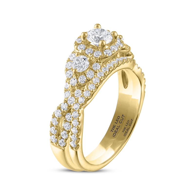 Main Image 2 of THE LEO Ideal Cut Diamond Three-Stone Bridal Set 1-1/6 ct tw 14K Yellow Gold