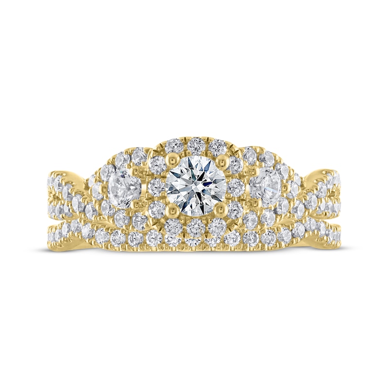 Main Image 3 of THE LEO Ideal Cut Diamond Three-Stone Bridal Set 1-1/6 ct tw 14K Yellow Gold