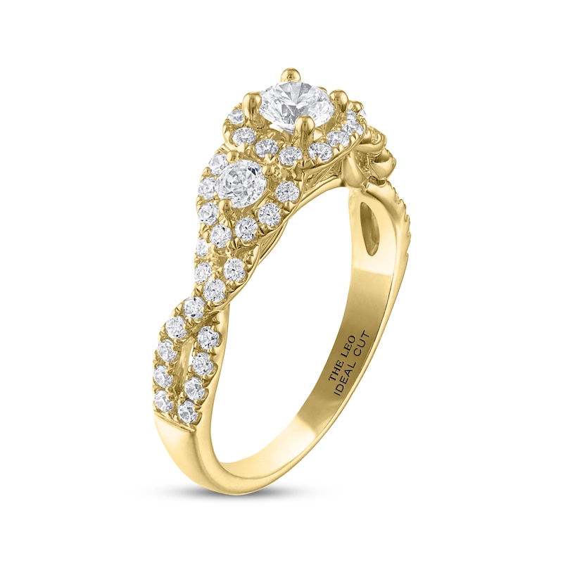 THE LEO Ideal Cut Round-Cut Diamond Three-Stone Engagement Ring 1 ct tw 14K Yellow Gold