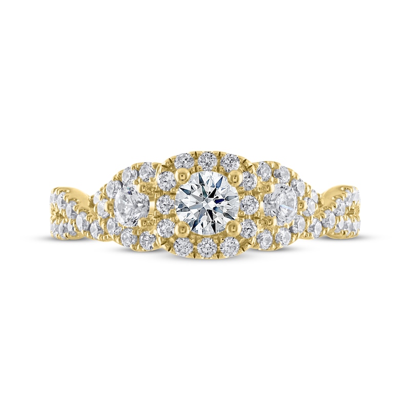 THE LEO Ideal Cut Round-Cut Diamond Three-Stone Engagement Ring 1 ct tw 14K Yellow Gold