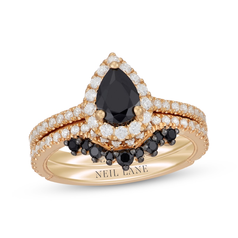 Main Image 1 of Neil Lane Pear-Shaped Black & White Diamond Bridal Set 1-1/2 ct tw 14K Yellow Gold