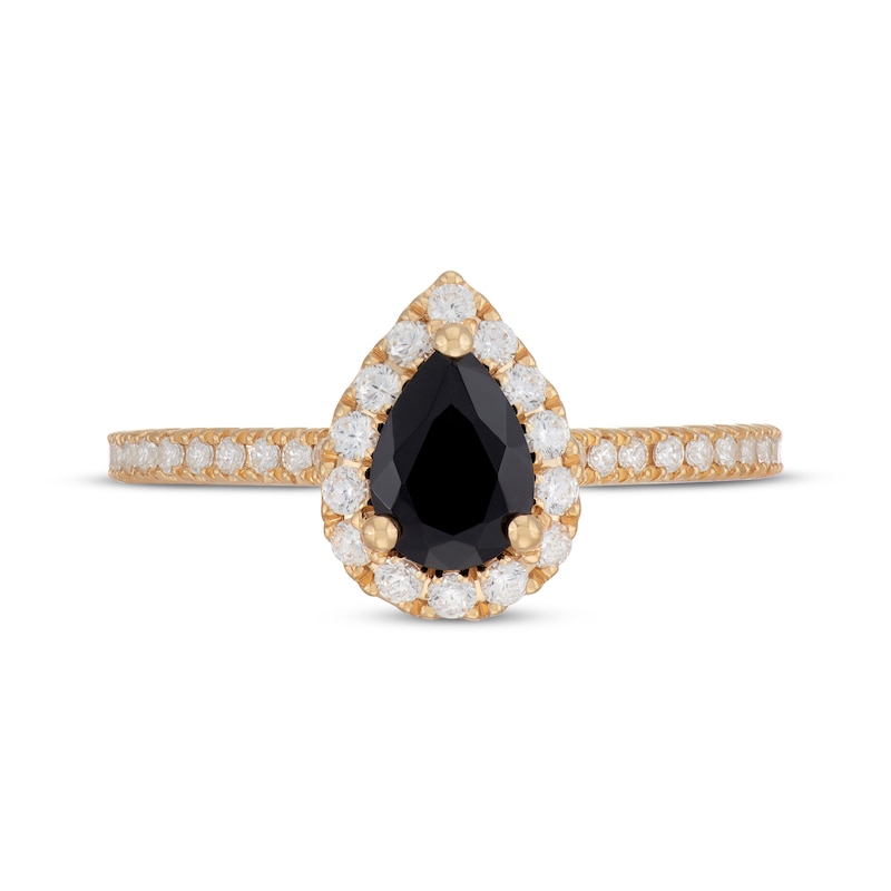 Main Image 4 of Neil Lane Pear-Shaped Black & White Diamond Engagement Ring 1-1/8 ct tw 14K Yellow Gold