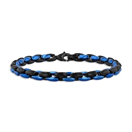 Men's Chain Bracelet Black & Blue Ion-Plated Stainless Steel 9&quot;