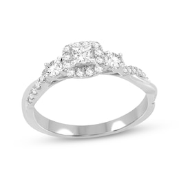 Memories Moments Magic Three-Stone Princess & Round-Cut Diamond Engagement Ring 1/2 ct tw 14K White Gold