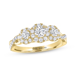 THE LEO Diamond Round-Cut Three-Stone Crossover Twist Engagement Ring 7/8 ct tw 14K Yellow Gold