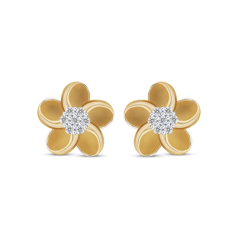 Main Image 2 of Diamond Plumeria Flower Stud Earrings 1/10 ct tw 10K Yellow Gold