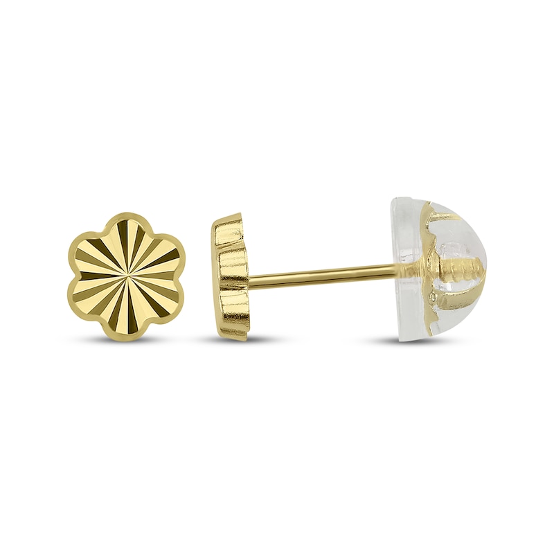 Main Image 1 of Children's Diamond-Cut Flower Stud Earrings 14K Yellow Gold