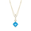 Thumbnail Image 1 of Cushion-Cut Swiss Blue Topaz & Diamond Double-Strand Necklace 1/5 ct tw 10K Yellow Gold 18&quot;