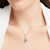 Thumbnail Image 2 of Cushion-Cut Swiss Blue Topaz & Diamond Double-Strand Necklace 1/5 ct tw 10K Yellow Gold 18&quot;