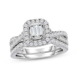 Now + Forever Baguette-Cut Multi-Diamond Halo Bridal Set 7/8 ct tw 14K White Gold