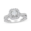 Thumbnail Image 1 of Baguette-Cut Multi-Diamond Halo Engagement Ring 3/4 ct tw 14K White Gold