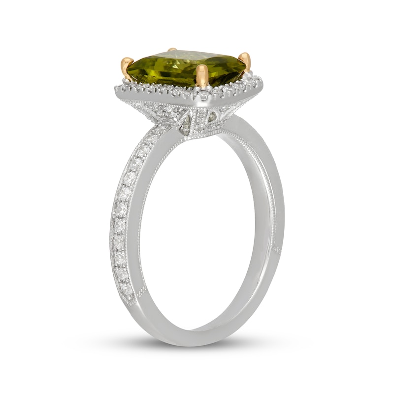 Main Image 2 of Neil Lane Radiant-Cut Peridot & Diamond Halo Engagement Ring 1/2 ct tw 14K White Gold