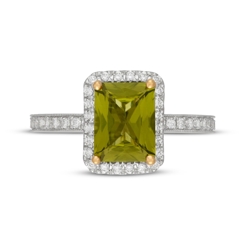 Main Image 3 of Neil Lane Radiant-Cut Peridot & Diamond Halo Engagement Ring 1/2 ct tw 14K White Gold