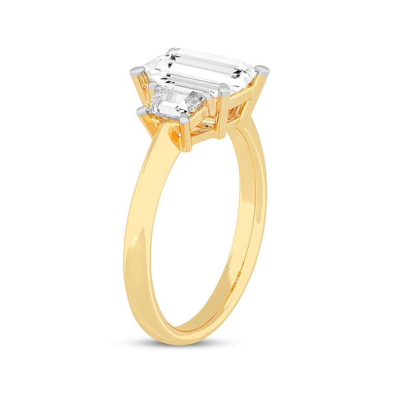 Main Image 2 of Memories Moments Magic Lab-Grown Diamonds by KAY Emerald-Cut & Trapezoid-Cut Three-Stone Engagement Ring 4-1/6 ct tw 14K Yellow Gold