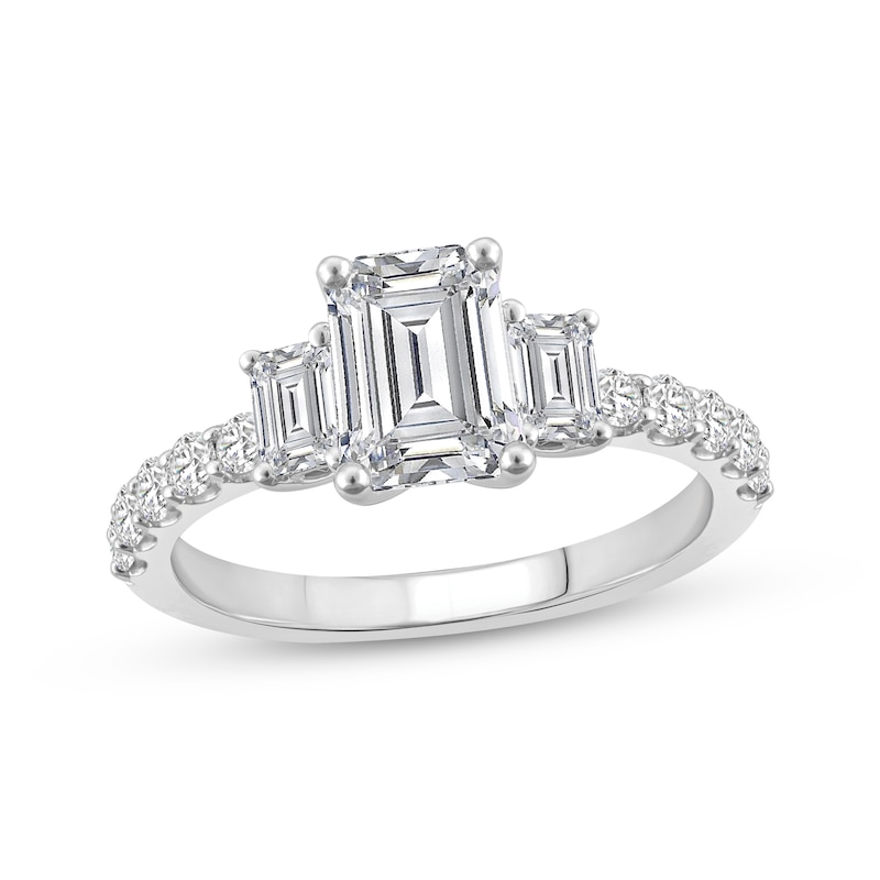 Lab-Created Diamonds by KAY Emerald-Cut Three-Stone Engagement Ring 3 ...