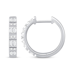 Baguette & Round-Cut Diamond Hoop Earrings 1/3 ct tw 10K White Gold