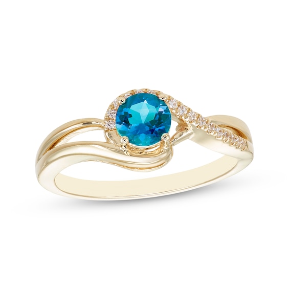 Swiss Blue Topaz & Diamond Bypass Ring 1/15 ct tw 10K Yellow Gold