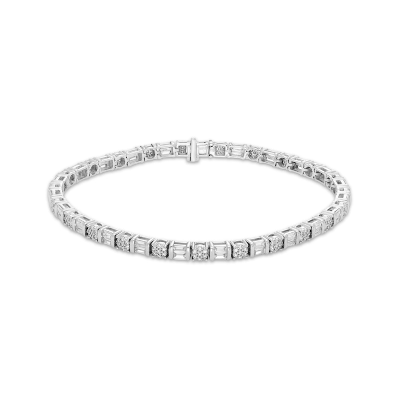 Main Image 1 of Baguette & Round-Cut Diamond Link Bracelet 2 ct tw 10K White Gold 7&quot;