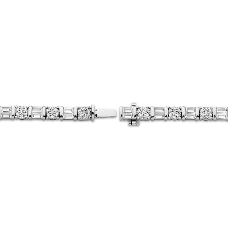 Main Image 3 of Baguette & Round-Cut Diamond Link Bracelet 2 ct tw 10K White Gold 7&quot;