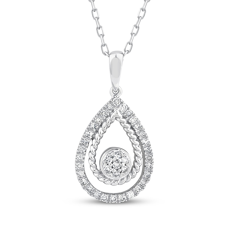 Main Image 1 of Threads of Love Multi-Diamond Center Teardrop Halo Necklace 1/5 ct tw Sterling Silver 18&quot;