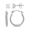 Thumbnail Image 1 of Cubic Zirconia Solitaire Stud & Polished Hoop Earrings Set 14K White Gold