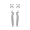 Thumbnail Image 2 of Cubic Zirconia Solitaire Stud & Polished Hoop Earrings Set 14K White Gold