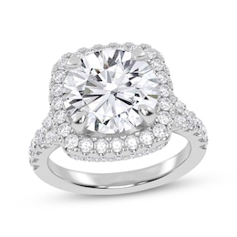 Now + Forever Lab-Grown Diamonds Round-Cut Cushion Halo Engagement Ring 5 ct tw 14K White Gold