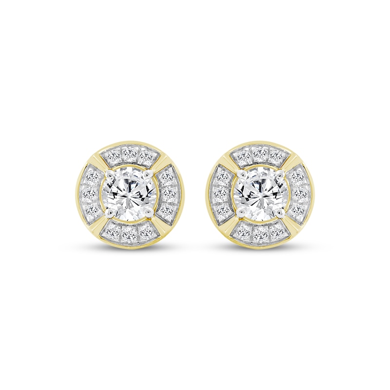 Main Image 2 of Lab-Grown Diamonds by KAY Men's Halo Stud Earrings 1 ct tw 10K Yellow Gold